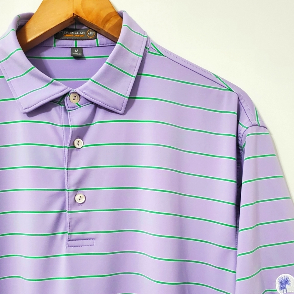 Peter Millar Summer Comfort Lavender Striped Golf Polo Shirt Mens Medium